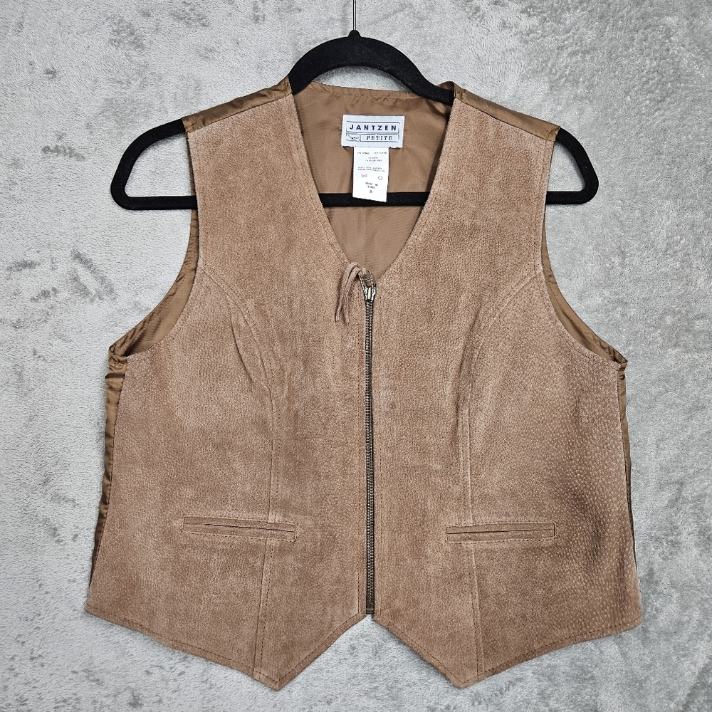 Vintage Jantzen Women's Small Brown Suede Leather Vest - Full Zip Western Boho